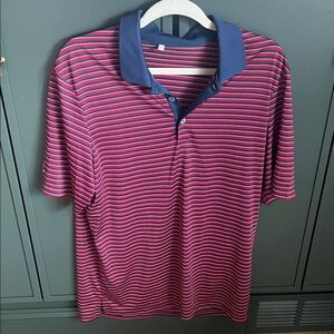 adidas Red and Blue Striped Polo Shirt